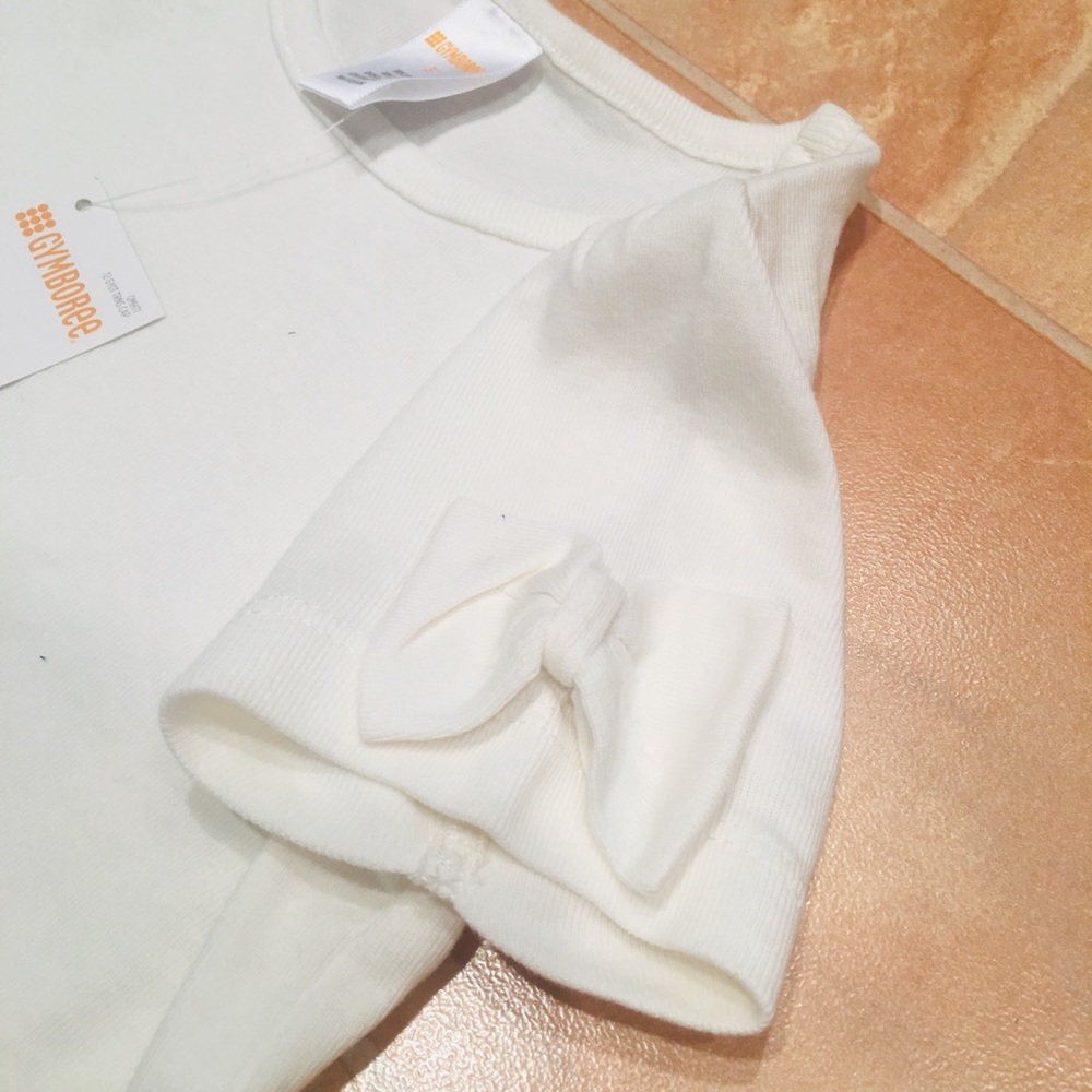 NWT Gymboree Toddler 3T Baby Girls Basic White Short Sleeve Bow Shirt - Picture 3 of 3